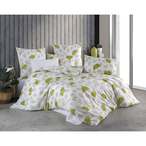 Buymax Bettwäsche, Renforce: 100% Baumwolle, 3 teilig, 200x200 cm Bettbezug Set mit Reißverschluss, Blätter, Weiß Hellgrün