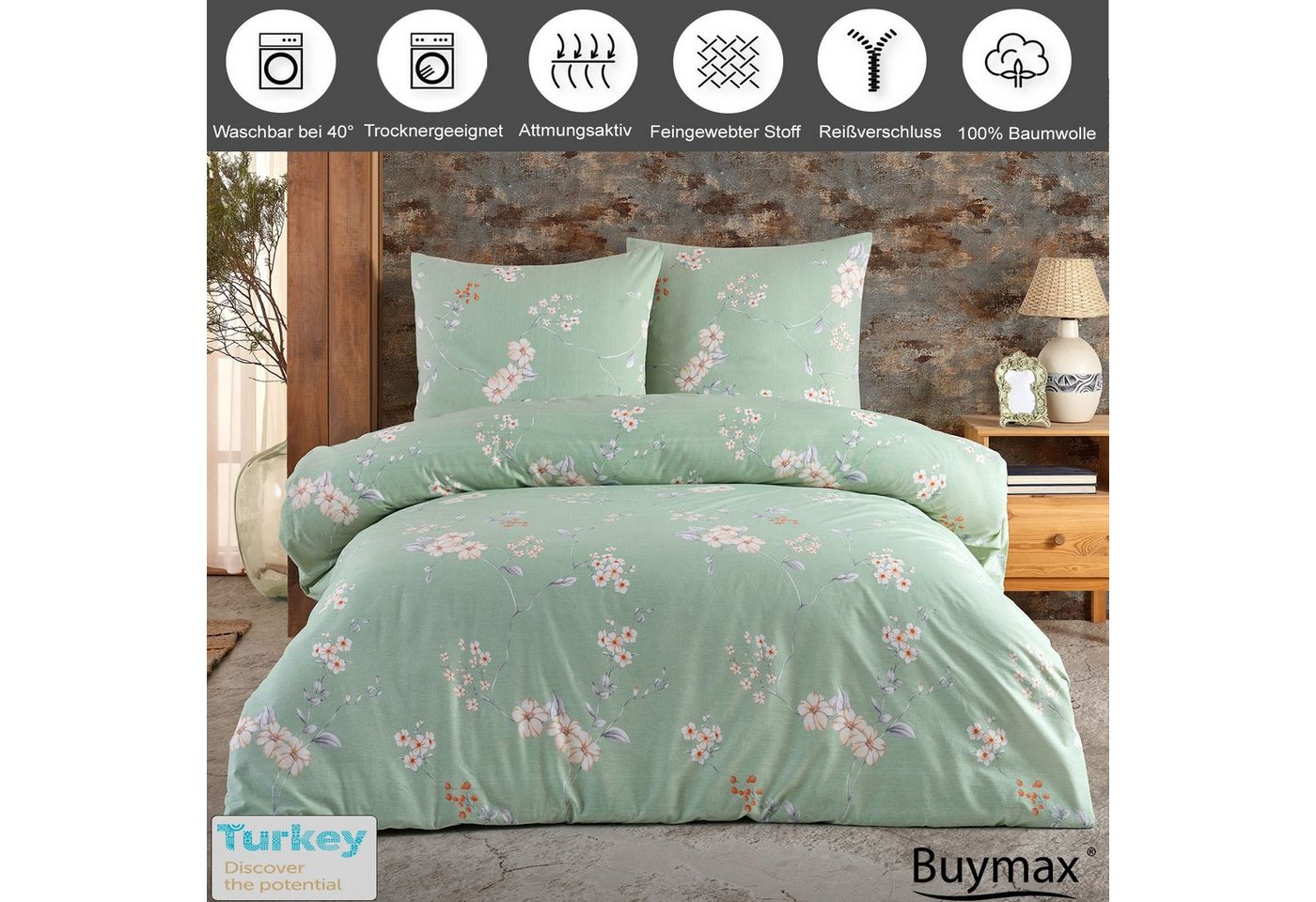 Buymax Bettwäsche Adalia, Aria, Renforcé, 100% Baumwolle, Renforcé, 4 teilig, Bettbezug-Set 155x220 cm 100% Baumwolle mit Reißverschluss hochwertig – Bild 2 von 4