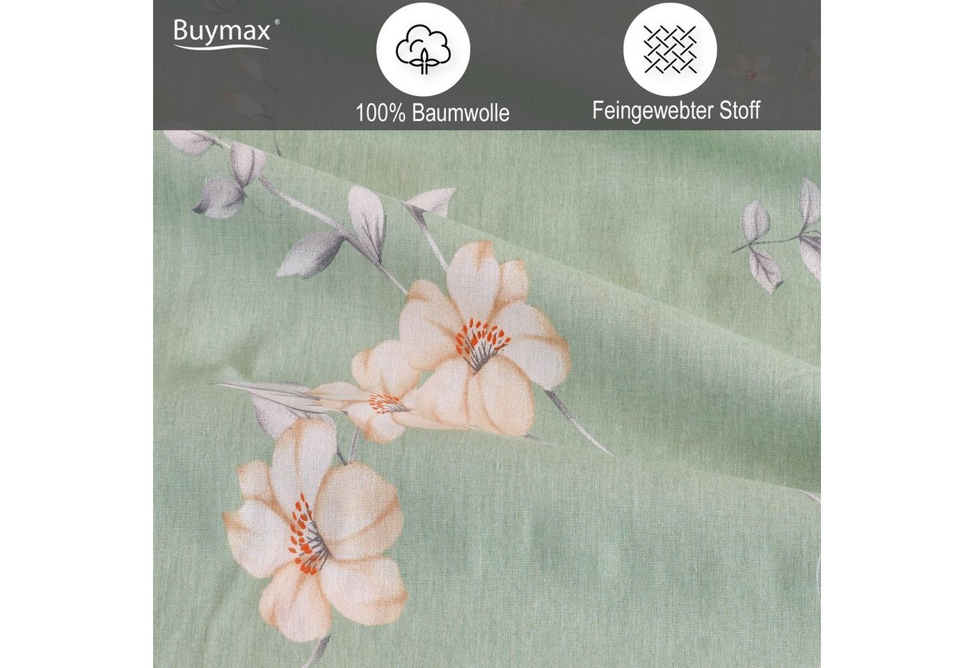 Buymax Bettwäsche Adalia, Aria, Renforcé, 100% Baumwolle, Renforcé, 4 teilig, Bettbezug-Set 155x220 cm 100% Baumwolle mit Reißverschluss hochwertig – Bild 3 von 4