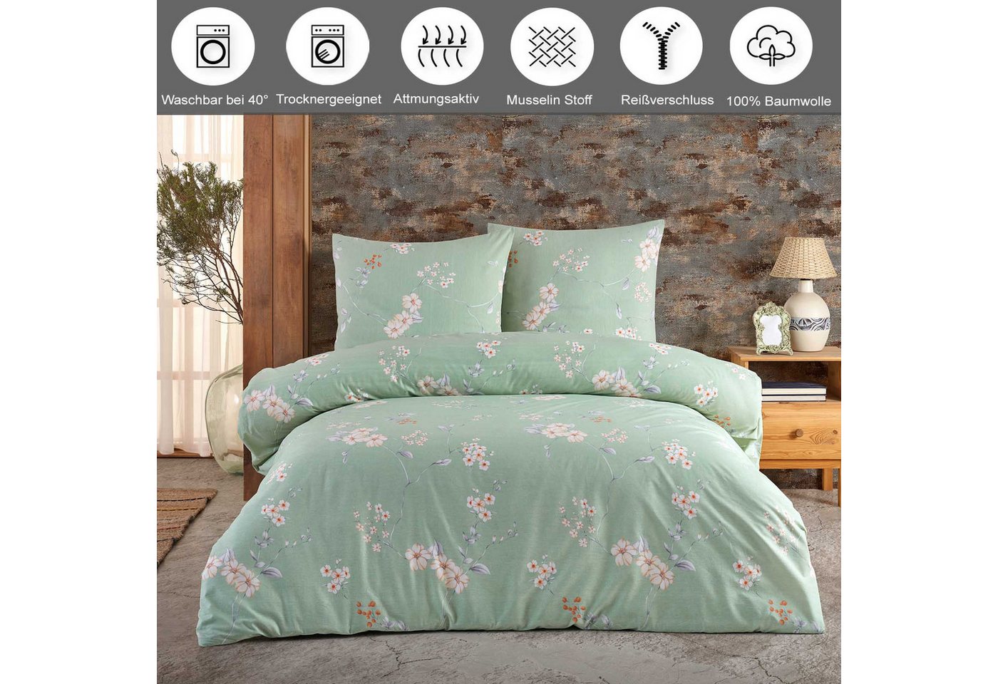 Buymax Bettwäsche Adalia, Aria, Renforcé, 100% Baumwolle, Renforcé, 3 teilig, Bettbezug-Set 200x200 cm 100% Baumwolle mit Reißverschluss hochwertig – Bild 2 von 5