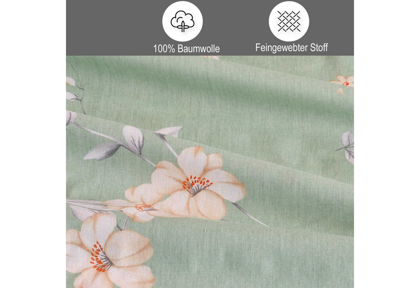 Buymax Bettwäsche Adalia, Aria, Renforcé, 100% Baumwolle, Renforcé, 3 teilig, Bettbezug-Set 200x200 cm 100% Baumwolle mit Reißverschluss hochwertig – Bild 3 von 5
