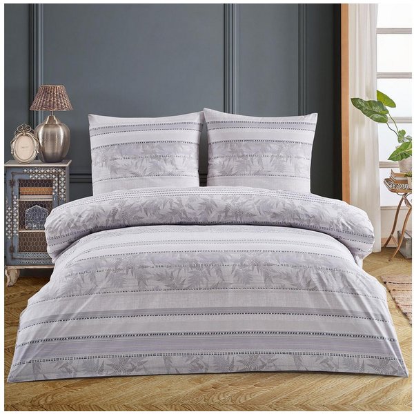 Buymax Bettwäsche Alandra Renforcé, 100% Baumwolle, Renforcé, 2 teilig, Bettbezug-Set 100% Baumwolle 155x220 cm Reißverschluss gestreift Lila