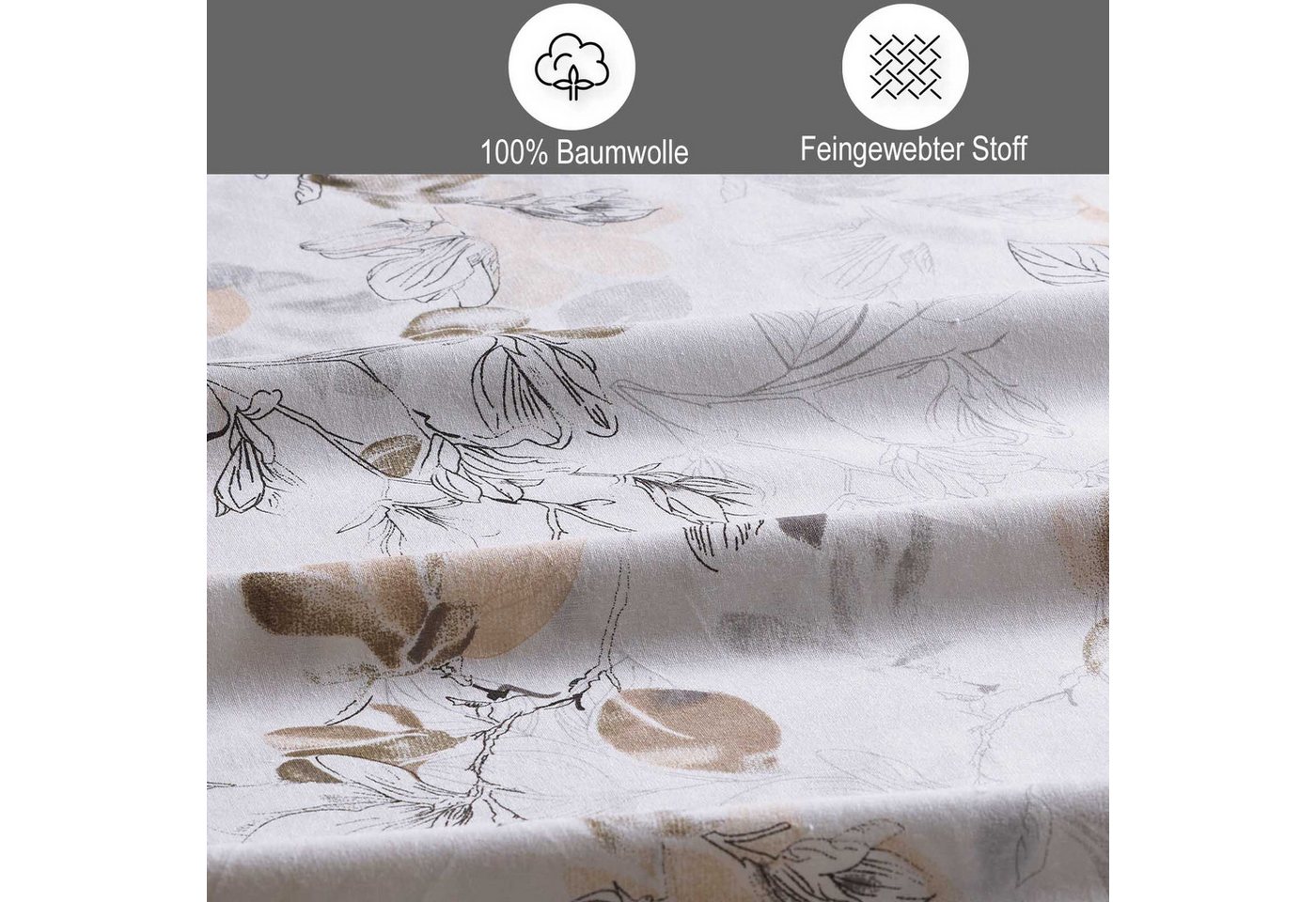 Buymax Bettwäsche Almira, 100% Baumwolle, Renforcé, 3 teilig, Bettwäsche-Set Bett- und Kopfkissenbezug mit Reißverschluss 200x220 cm – Bild 3 von 5