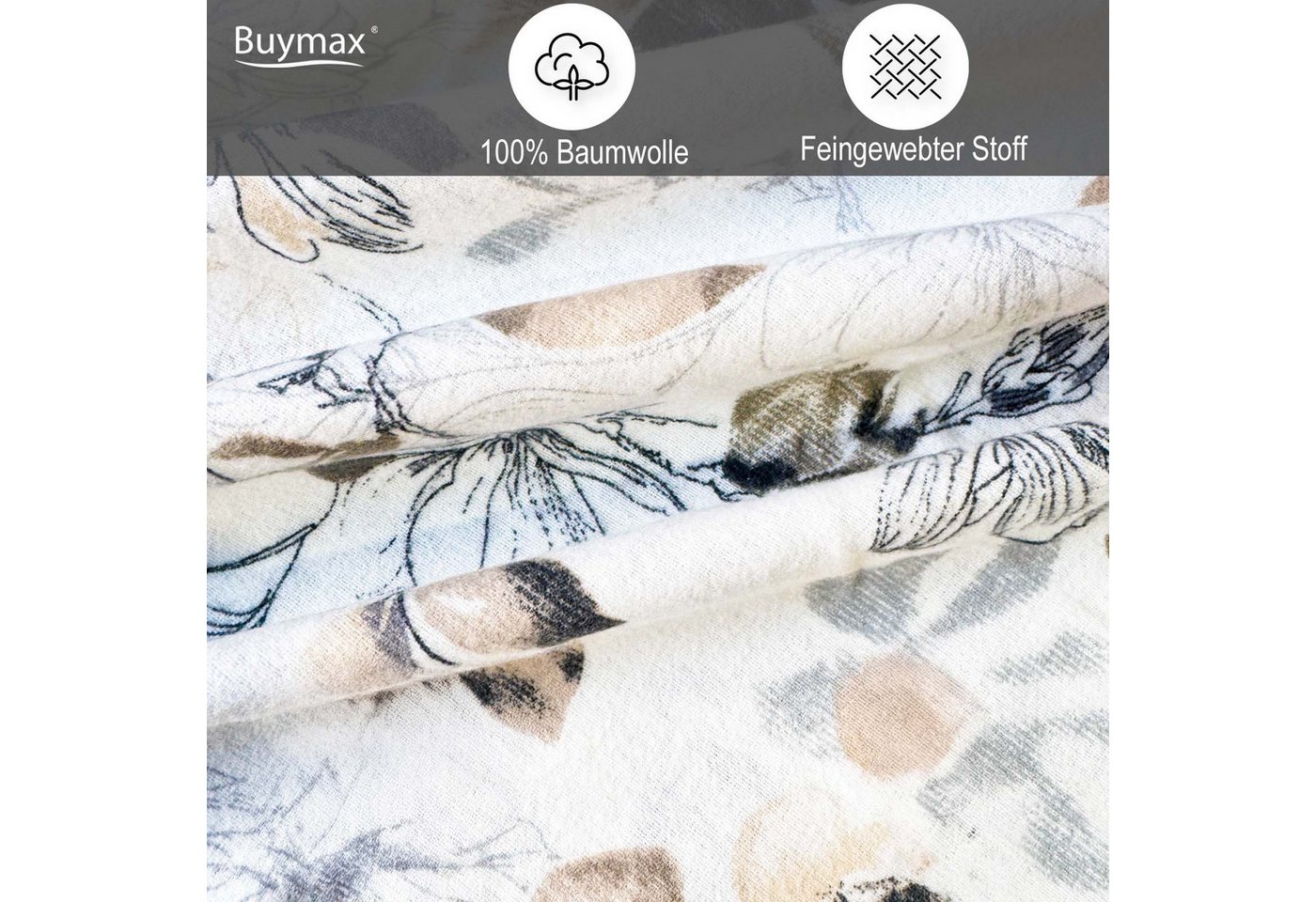 Buymax Bettwäsche Almira, 100% Baumwolle, Biber, 2 teilig, Bettwäsche-Set Bett- und Kopfkissenbezug mit Reißverschluss 155x220 cm – Bild 3 von 5