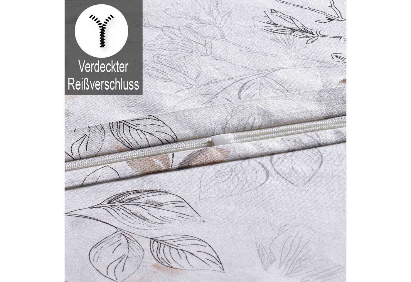 Buymax Bettwäsche Almira, 100% Baumwolle, Renforcé, 2 teilig, Bettwäsche-Set Bett- und Kopfkissenbezug mit Reißverschluss 155x220 cm – Bild 4 von 5