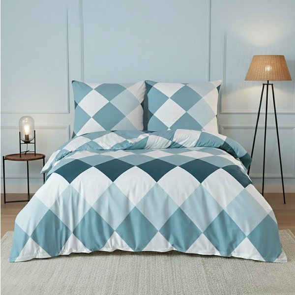 Buymax Bettwäsche Anaga, Renforcé, 100% Baumwolle, Renforce: 100% Baumwolle, 3 teilig, mit Reißverschluss, modern gemustert, Karo, Blau, Petrol, 200x220 cm