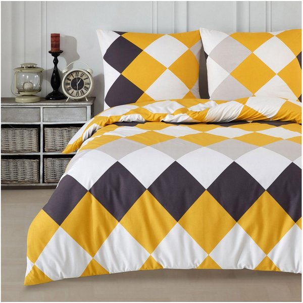 Buymax Bettwäsche Anaga, Renforcé, 100% Baumwolle, Renforce: 100% Baumwolle, 3 teilig, mit Reißverschluss, modern gemustert, Karo, Gelb, 200x200 cm