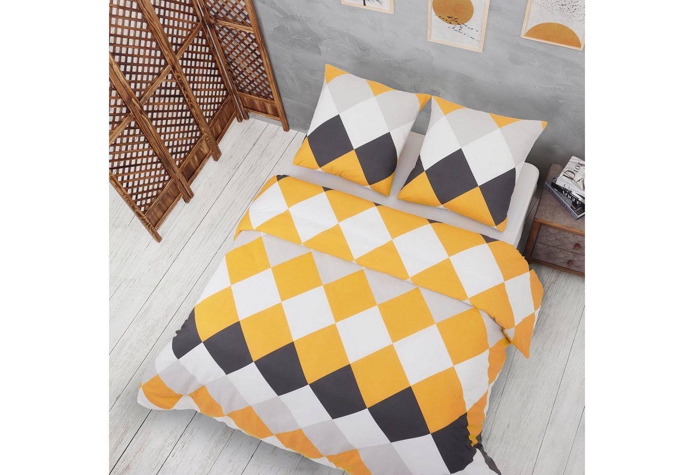 Buymax Bettwäsche Anaga, Renforcé, 100% Baumwolle, Renforce: 100% Baumwolle, 3 teilig, mit Reißverschluss, modern gemustert, Karo, Gelb, 200x200 cm – Bild 3 von 5