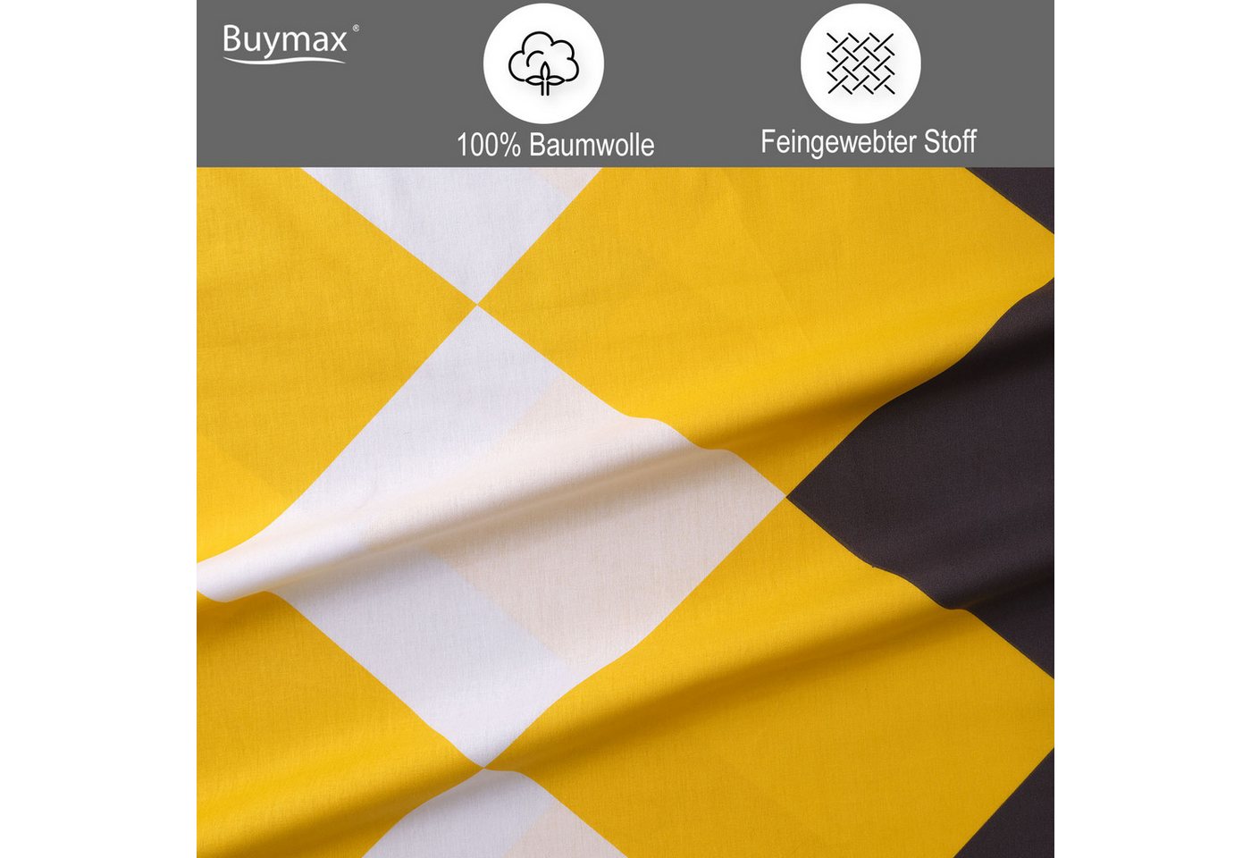 Buymax Bettwäsche Anaga, Renforcé, 100% Baumwolle, Renforce: 100% Baumwolle, 3 teilig, mit Reißverschluss, modern gemustert, Karo, Gelb, 200x200 cm – Bild 5 von 5