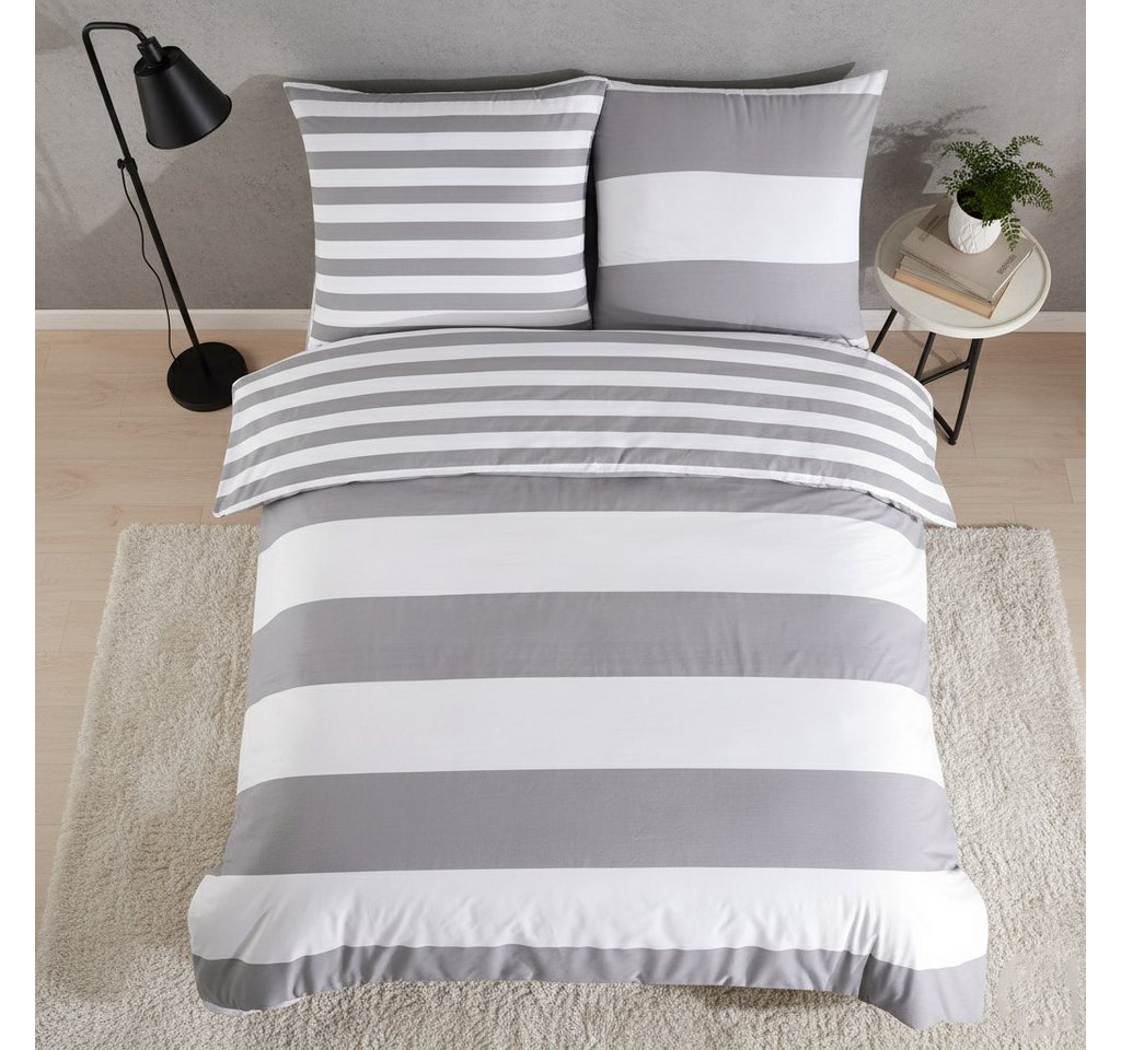 Buymax Bettwäsche Aspara, Renforcé, 100% Baumwolle, Renforcé, 4 teilig, mit Reißverschluss, modern gestreift, Grau Weiß, 135x200 cm – Bild 3 von 5