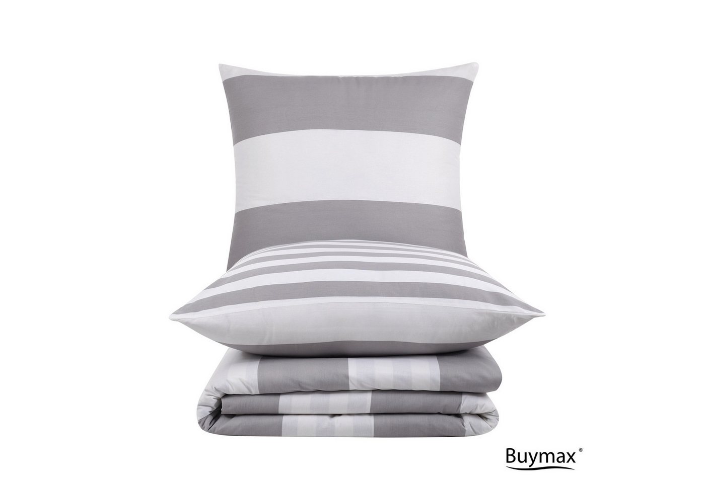 Buymax Bettwäsche Aspara, Renforcé, 100% Baumwolle, Renforcé, 4 teilig, mit Reißverschluss, modern gestreift, Grau Weiß, 135x200 cm – Bild 4 von 5