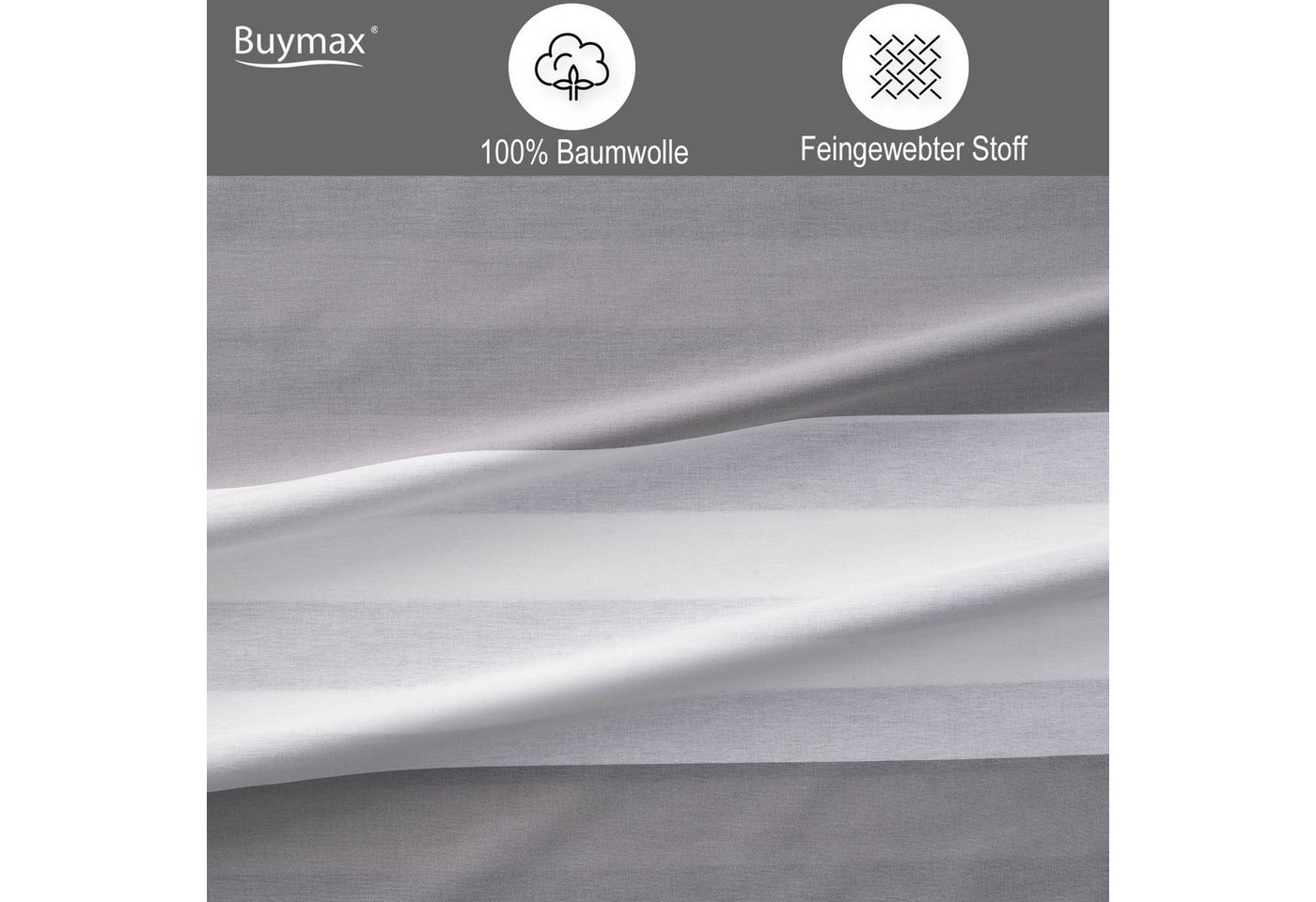 Buymax Bettwäsche Aspara, Renforcé, 100% Baumwolle, Renforcé, 4 teilig, mit Reißverschluss, modern gestreift, Grau Weiß, 135x200 cm – Bild 5 von 5