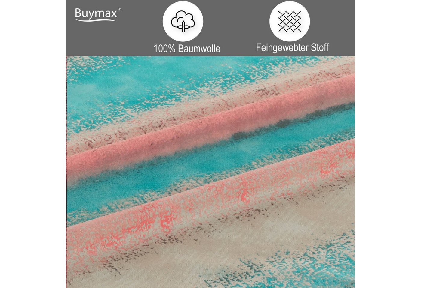 Buymax Bettwäsche Belissim, Renforcé, 100% Baumwolle, Renforce: 100% Baumwolle, 3 teilig, 200x200 cm, mit Reißverschluss, Streifen, gestreift, Rose-Türkis – Bild 3 von 5