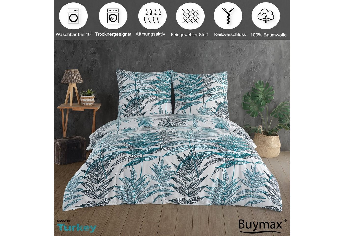 Buymax Bettwäsche Bettbezug-Set Amazon, Renforcé, 2 teilig, Qualität 100% Baumwolle Bettwäsche-Set 135x200 cm mit Reißverschluss – Bild 2 von 5