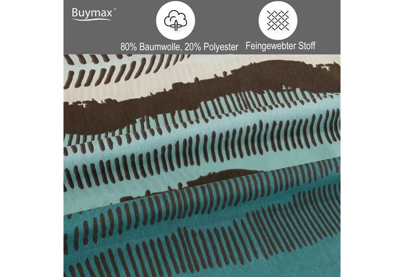 Buymax Bettwäsche Bettbezug-Set Dolce, Center, Baumwollmischung: 80% Baumwolle, 20% Polyester, 3 teilig, 200x220 cm mit Reißverschluss, Türkis-Schwarz, Streifen – Bild 3 von 5
