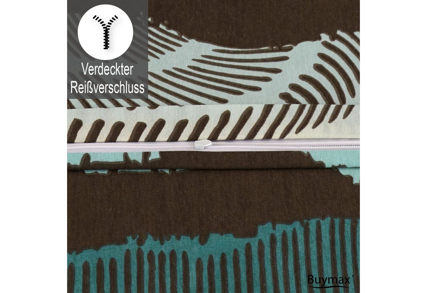 Buymax Bettwäsche Bettbezug-Set Dolce, Center, Baumwollmischung: 80% Baumwolle, 20% Polyester, 3 teilig, 200x220 cm mit Reißverschluss, Türkis-Schwarz, Streifen – Bild 4 von 5