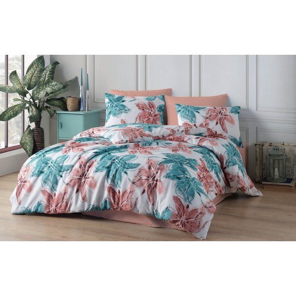 Buymax Bettwäsche Bettbezug-Set Trendy, atmungsaktiv, pflegeleicht, Renforce: 100% Baumwolle, 2 teilig, 135x200 cm, Reißverschluss, hochwertig, Weiß, Türkis, Al