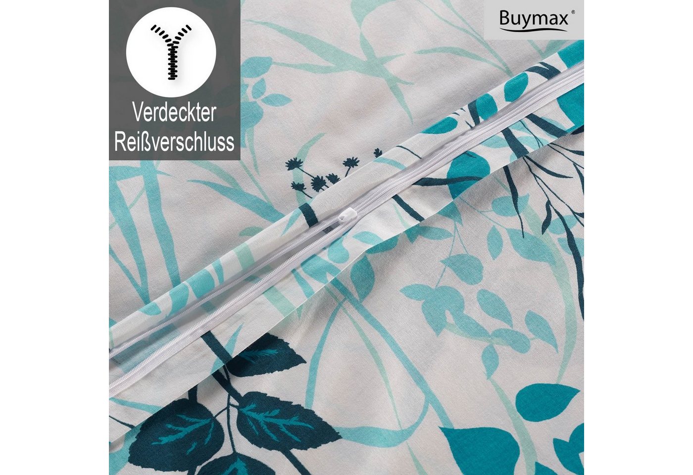 Buymax Bettwäsche Blue Garden, Renforcé, 100% Baumwolle, Renforce: 100% Baumwolle, 2 teilig, Bettwäsche-Set in 155x220 cm, mit Reißverschluss, Blumen, Weiß, Bla – Bild 4 von 5