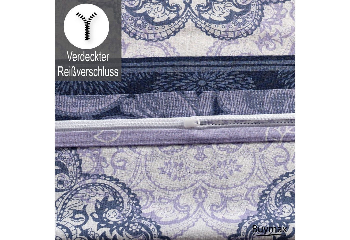 Buymax Bettwäsche Elada, Renforcé, 100% Baumwolle, Renforcé: 100% Baumwolle, 2 teilig, 135x200 cm, elegant, mit Reißverschluss, Bettwäsche-Set, Flieder Lila – Bild 4 von 5