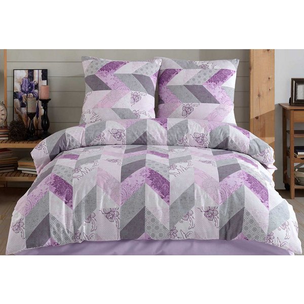 Buymax Bettwäsche Eldora, Renforcé, 100% Baumwolle, Renforcé: 100% Baumwolle, 4 teilig, 2x 135x200 cm, Reißverschluss Bettwäsche-Set, Lila Grau