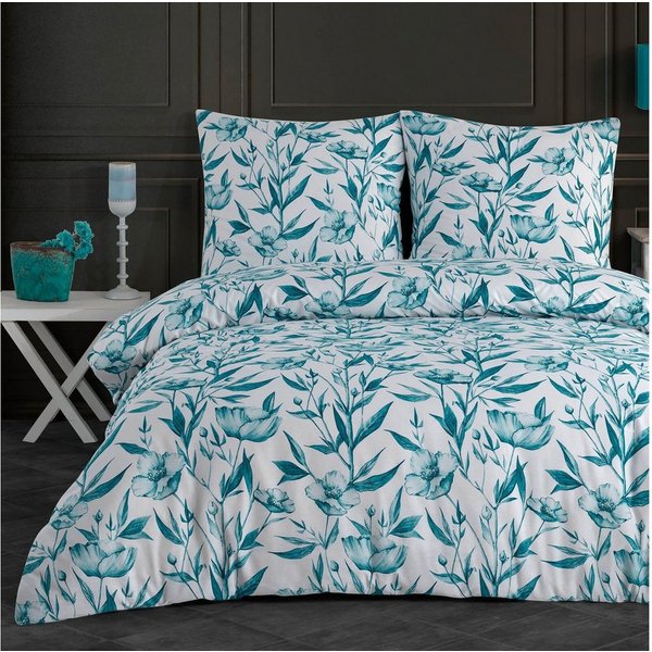 Buymax Bettwäsche Girasol, Renforcé, 100% Baumwolle, Renforce: 100% Baumwolle, 2 teilig, 135x200 cm, Bettbezug-Set, mit Reißverschluss, Blumen, Grün, Petrol