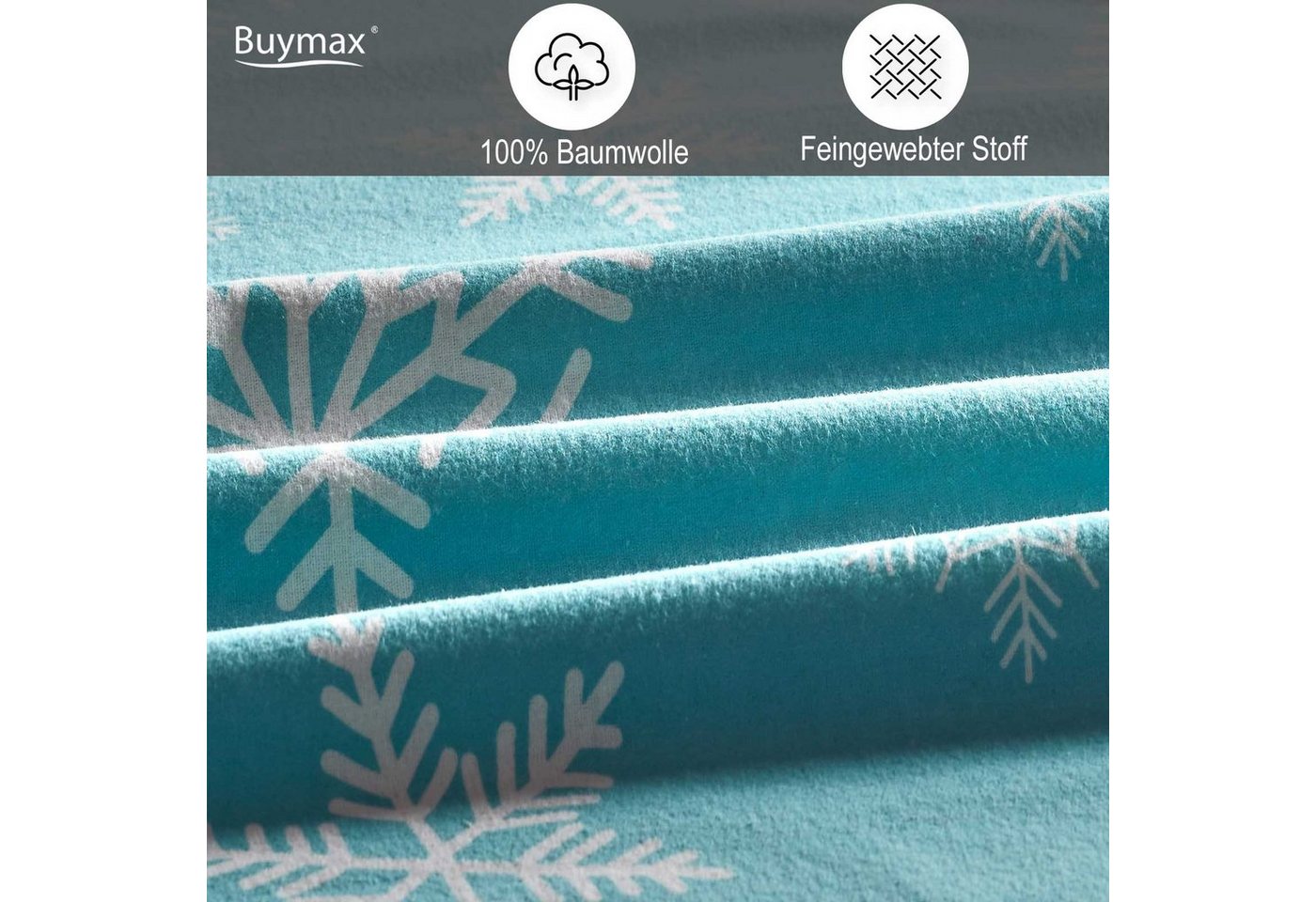 Buymax Bettwäsche, Biber, 3 teilig, 200x200 cm Flanell 100% Baumwolle Winterbettwäsche mit Reißverschluss – Bild 3 von 5