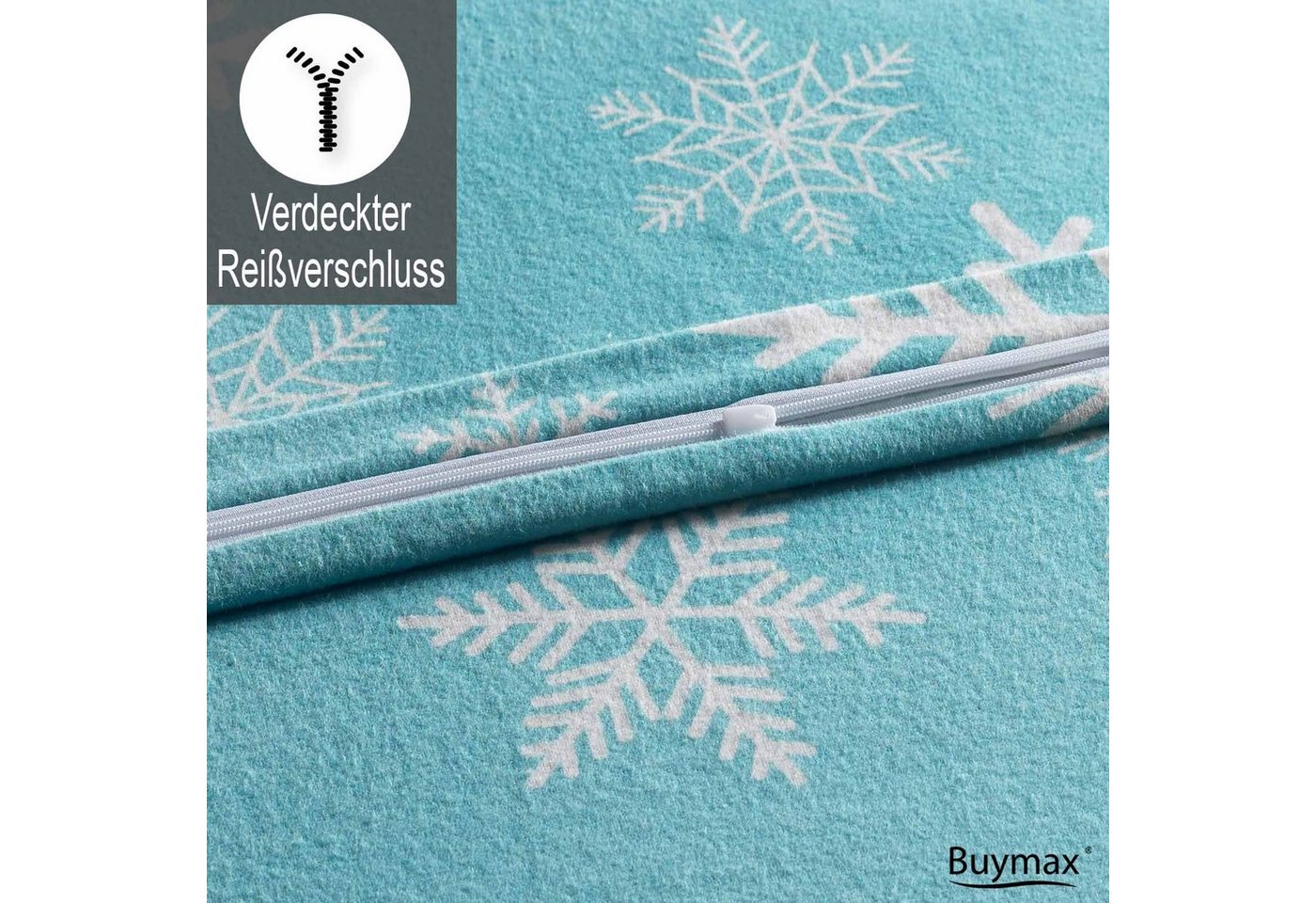 Buymax Bettwäsche, Biber, 3 teilig, 200x200 cm Flanell 100% Baumwolle Winterbettwäsche mit Reißverschluss – Bild 4 von 5