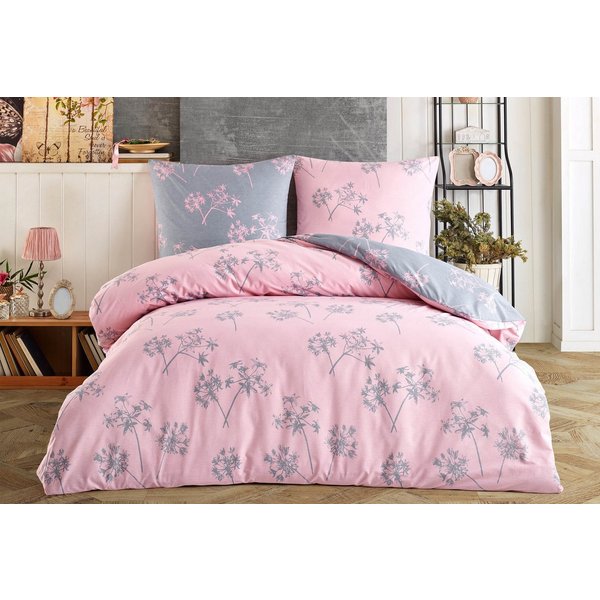Buymax Bettwäsche Idil, Renforcé, 100% Baumwolle, Renforce: 100% Baumwolle, 3 teilig, 200x200 cm mit Reißverschluss, Muster Zweige, Rosa Pink Grau