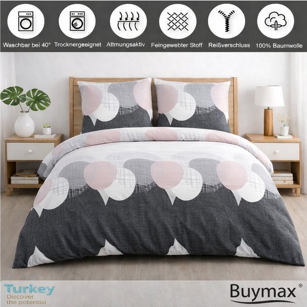 Buymax Bettwäsche Jadore, Renforcé, 100% Baumwolle, Renforce, 3 teilig, Bettbezug-Set 200x200 cm 100% Baumwolle Reißverschluss Grau Anthrazit