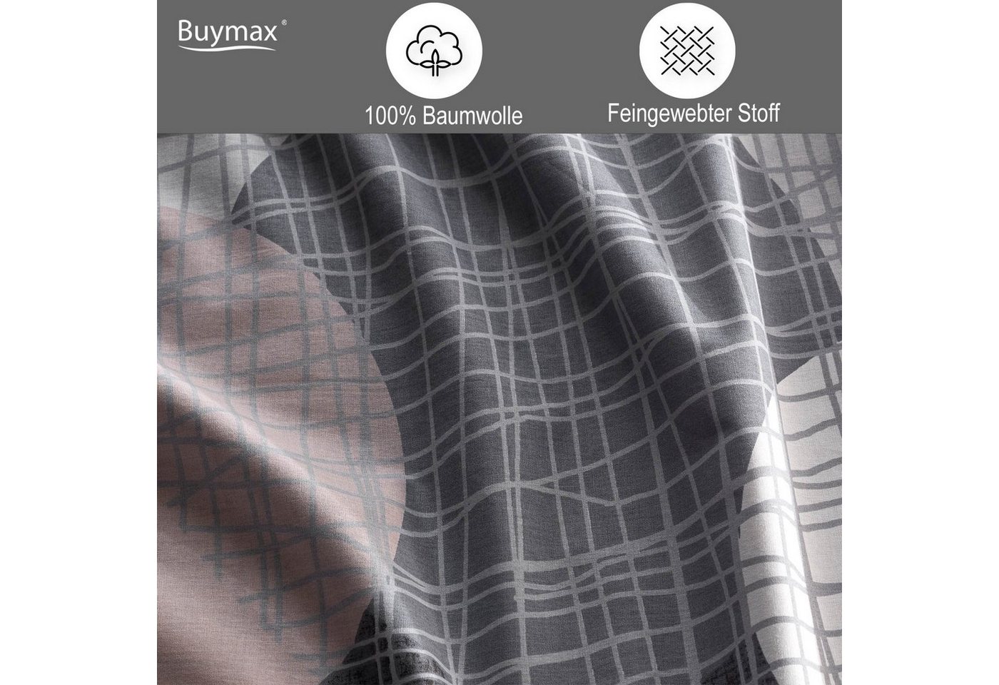 Buymax Bettwäsche Jadore, Renforcé, 100% Baumwolle, Renforce, 3 teilig, Bettbezug-Set 200x200 cm 100% Baumwolle Reißverschluss Grau Anthrazit – Bild 2 von 5