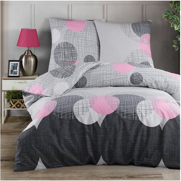 Buymax Bettwäsche Jadore, Renforcé, 100% Baumwolle, Renforce, 3 teilig, Bettbezug-Set 200x200 cm 100% Baumwolle mit Reißverschluss Grau Rosa