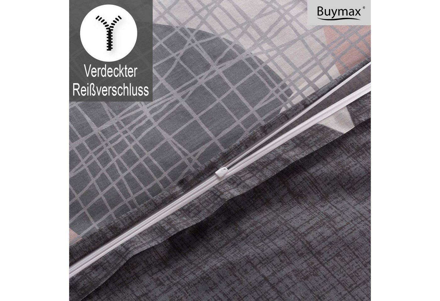 Buymax Bettwäsche Jadore, Renforcé, 100% Baumwolle, Renforce, 3 teilig, Bettbezug-Set 200x220 cm 100% Baumwolle Reißverschluss Grau Anthrazit – Bild 4 von 5