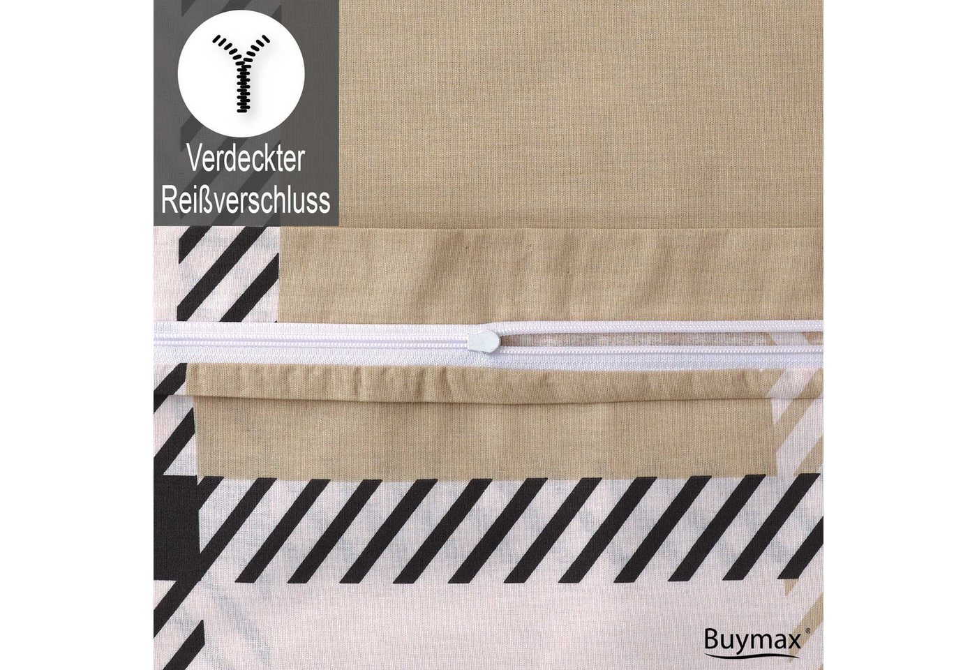 Buymax Bettwäsche Jurado, Renforcé, 100% Baumwolle, Renforce: 100% Baumwolle, 3 teilig, mit Reißverschluss, gemustert, Karo, Beige, 200x200 cm – Bild 4 von 5