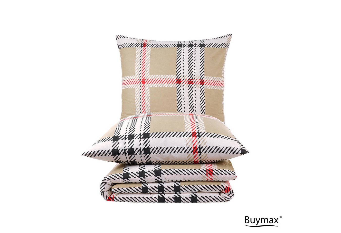 Buymax Bettwäsche Jurado, Renforcé, 100% Baumwolle, Renforce: 100% Baumwolle, 3 teilig, mit Reißverschluss, gemustert, Karo, Beige, 200x200 cm – Bild 5 von 5
