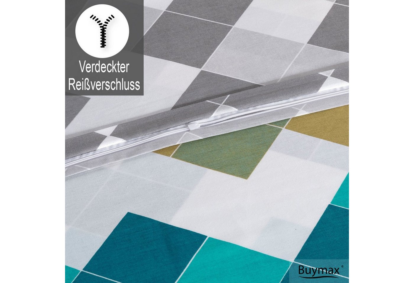 Buymax Bettwäsche Larinda, Renforcé, 100% Baumwolle, 100% Baumwolle Renforcé, 3 teilig, 200x200 cm mit Reißverschluss, Bettbezug-Set, gestreift Gelb Grau Blau – Bild 4 von 5