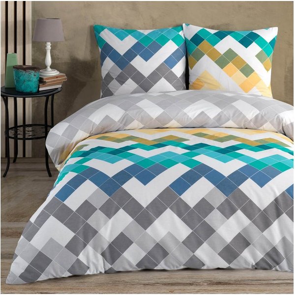Buymax Bettwäsche Larinda, Renforcé, 100% Baumwolle, 100% Baumwolle Renforcé, 3 teilig, 200x220 cm mit Reißverschluss, Bettbezug-Set, gestreift Gelb Grau Blau