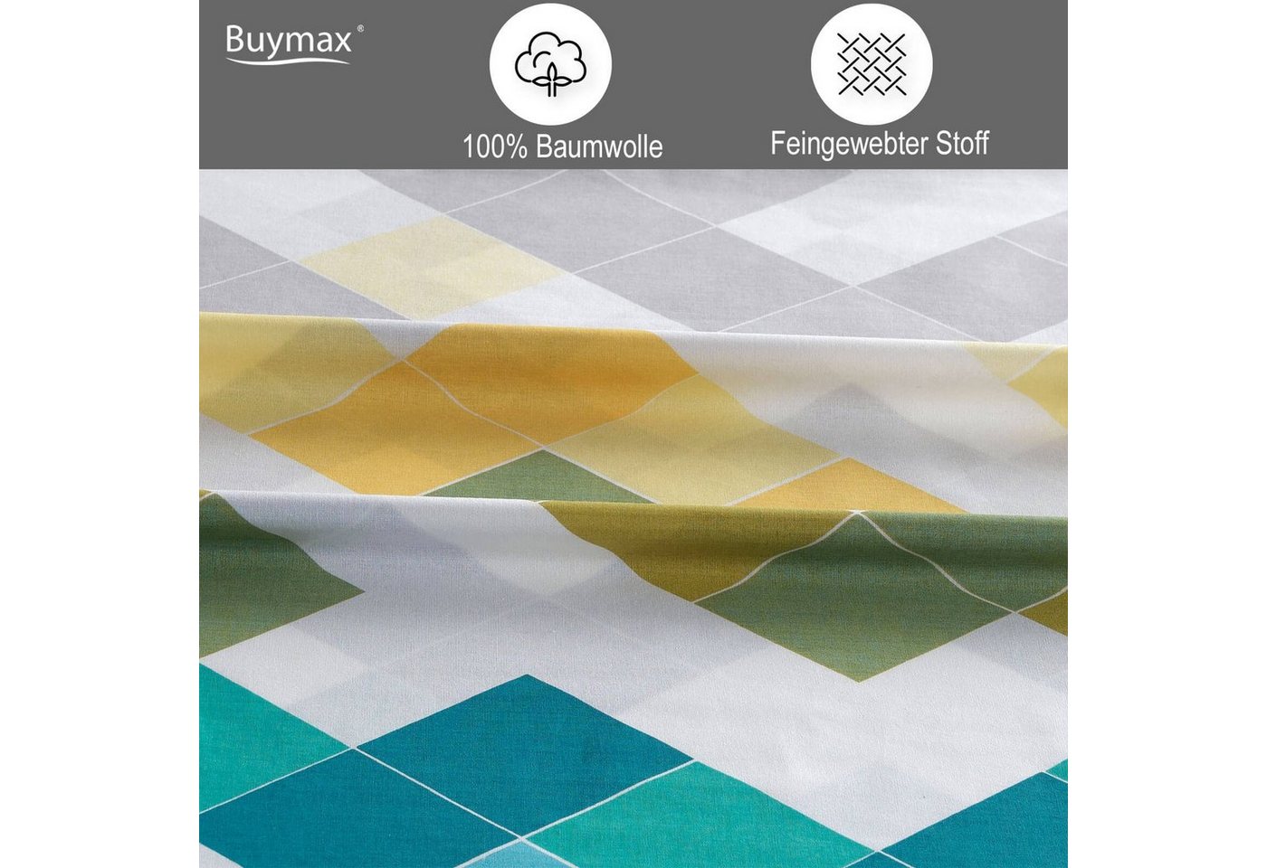 Buymax Bettwäsche Larinda, Renforcé, 100% Baumwolle, 100% Baumwolle Renforcé, 3 teilig, 200x220 cm mit Reißverschluss, Bettbezug-Set, gestreift Gelb Grau Blau – Bild 3 von 5