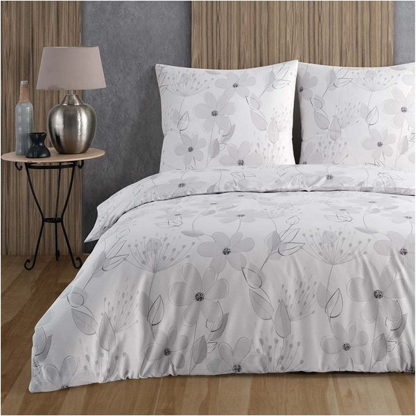 Buymax Bettwäsche Larissa, Renforcé, 100% Baumwolle, Renforce: 100% Baumwolle, 2 teilig, 155x220 cm mit Reißverschluss Bettbezug-Set geblümt Blumen, Weiß Grau