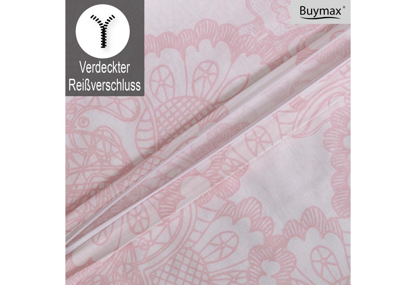 Buymax Bettwäsche Lisle, Renforcé, 100% Baumwolle, Renforcé, 3 teilig, Bettbezug-Set 200x220 cm 100% Baumwolle Reißverschluss Altrosa Weiß – Bild 4 von 5