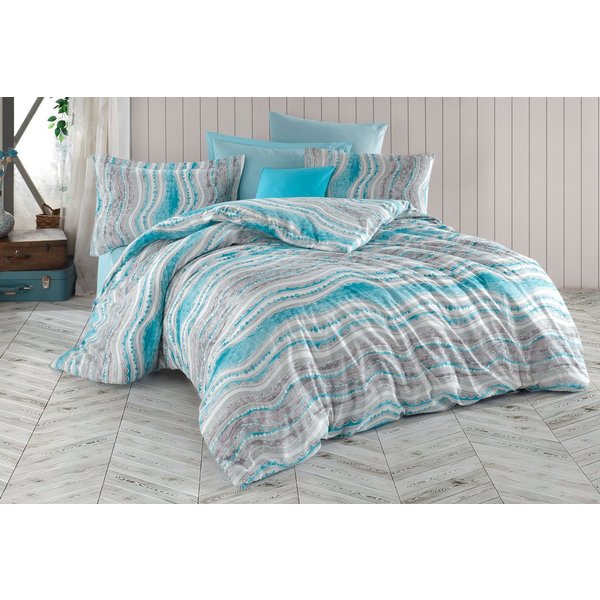 Buymax Bettwäsche Mella, Renforcé, 100% Baumwolle, Renforce: 100% Baumwolle, 3 teilig, 200x200 cm Bettbezug Set, mit Reißverschluss, Streifen, Blau Weiß Grau