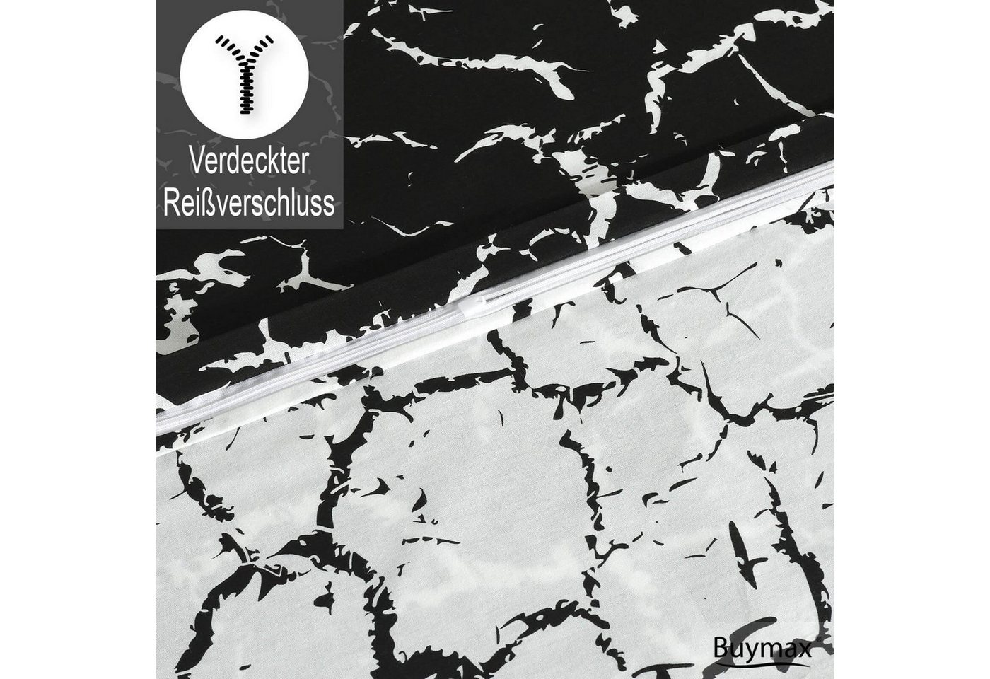 Buymax Bettwäsche Mercer, Renforcé, 100% Baumwolle, Renforce: 100% Baumwolle, 3 teilig, 200x220 cm, mit Reißverschluss, Muster Marmor, Schwarz, Weiß – Bild 4 von 5