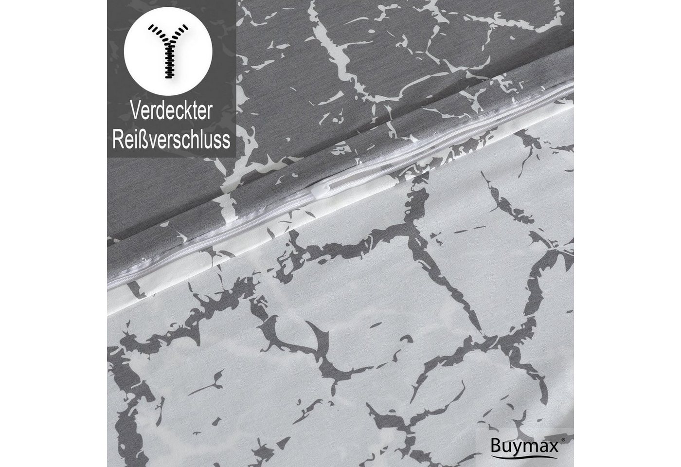 Buymax Bettwäsche Mercer, Renforcé, 100% Baumwolle, Renforce: 100% Baumwolle, 2 teilig, 135x200 cm, mit Reißverschluss, Muster Marmor, Grau, Weiß – Bild 4 von 5