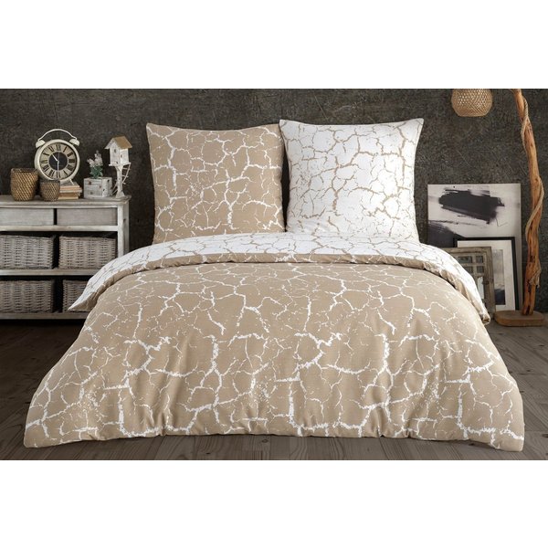 Buymax Bettwäsche Mercer, Renforcé, 100% Baumwolle, Renforce: 100% Baumwolle, 2 teilig, 155x220 cm, mit Reißverschluss, Muster Marmor, Beige, Weiß