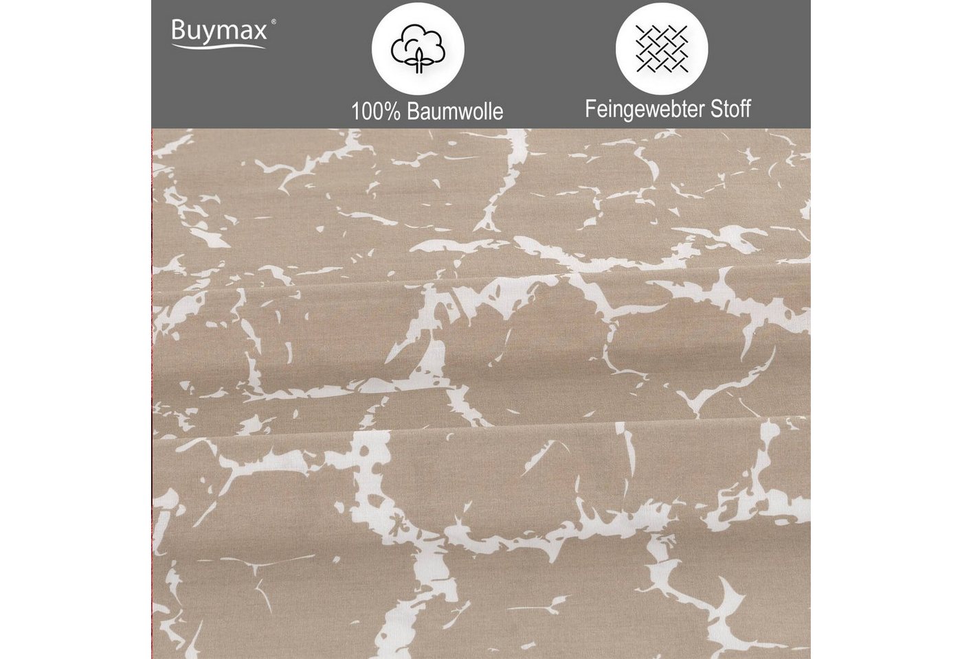Buymax Bettwäsche Mercer, Renforcé, 100% Baumwolle, Renforce: 100% Baumwolle, 2 teilig, 155x220 cm, mit Reißverschluss, Muster Marmor, Beige, Weiß – Bild 3 von 5