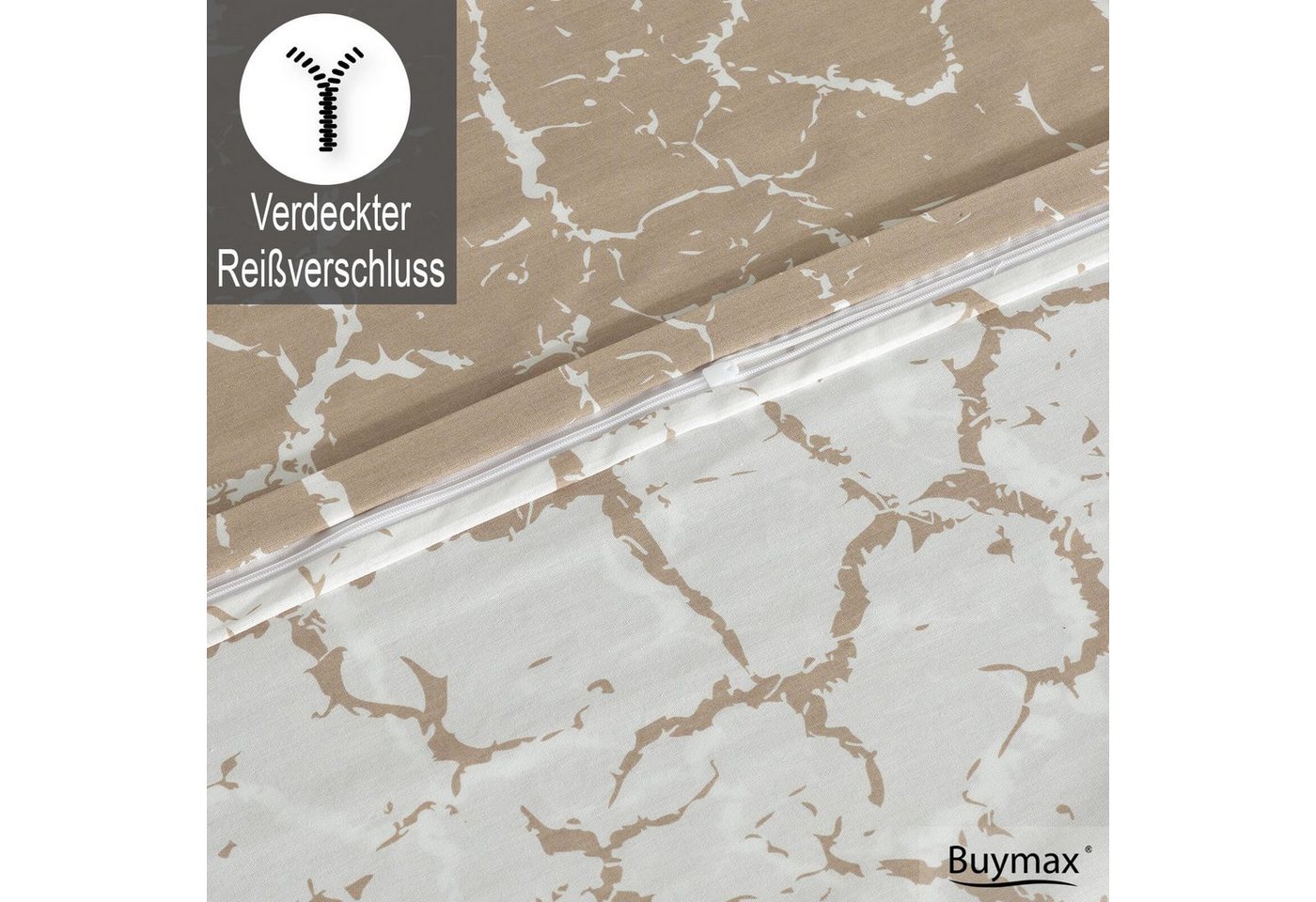 Buymax Bettwäsche Mercer, Renforcé, 100% Baumwolle, Renforce: 100% Baumwolle, 2 teilig, 155x220 cm, mit Reißverschluss, Muster Marmor, Beige, Weiß – Bild 4 von 5