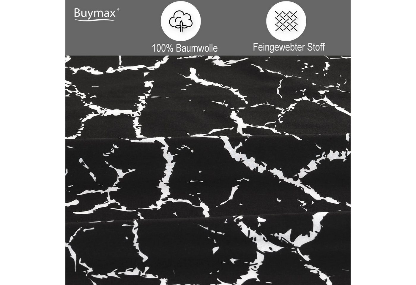 Buymax Bettwäsche Mercer, Renforcé, 100% Baumwolle, Renforce: 100% Baumwolle, 3 teilig, 200x200 cm, mit Reißverschluss, Muster Marmor, Schwarz, Weiß – Bild 3 von 5