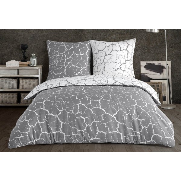 Buymax Bettwäsche Mercer, Renforcé, 100% Baumwolle, Renforce: 100% Baumwolle, 3 teilig, 200x220 cm, mit Reißverschluss, Muster Marmor, Grau, Weiß