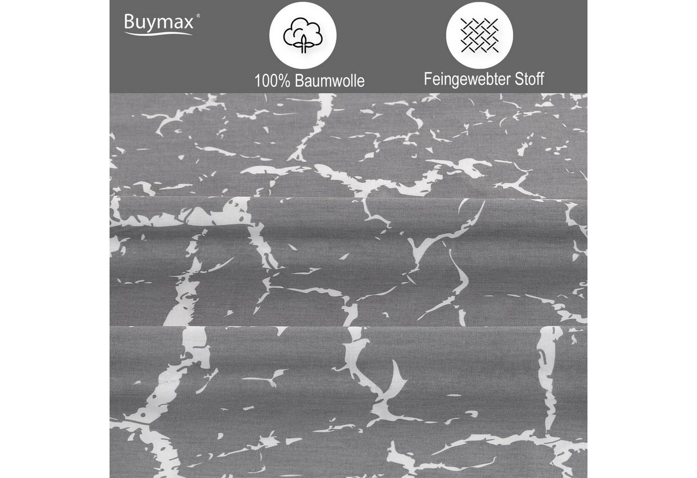 Buymax Bettwäsche Mercer, Renforcé, 100% Baumwolle, Renforce: 100% Baumwolle, 3 teilig, 200x220 cm, mit Reißverschluss, Muster Marmor, Grau, Weiß – Bild 3 von 5