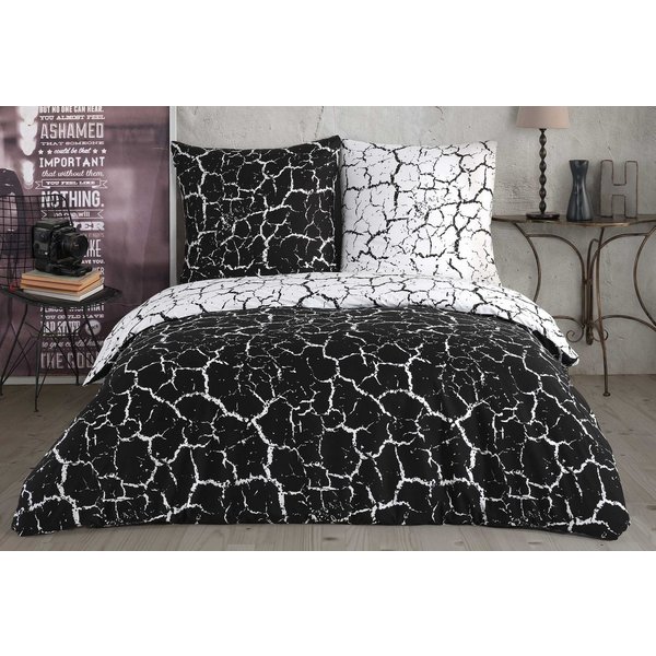 Buymax Bettwäsche Mercer, Renforcé, 100% Baumwolle, Renforce: 100% Baumwolle, 2 teilig, 155x220 cm, mit Reißverschluss, Muster Marmor, Schwarz, Weiß