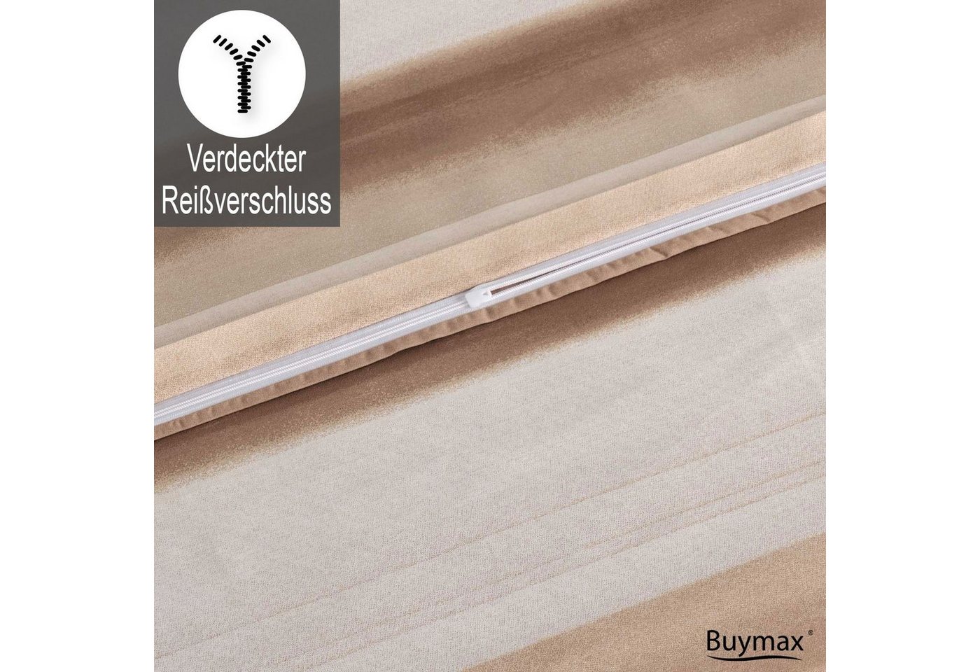 Buymax Bettwäsche Palermo, Renforcé, 100% Baumwolle, Renforcé: 100% Baumwolle, 3 teilig, 200x200 cm, Bettbezug-Set, mit Reißverschluss, Streifen, Braun-Beige – Bild 4 von 5